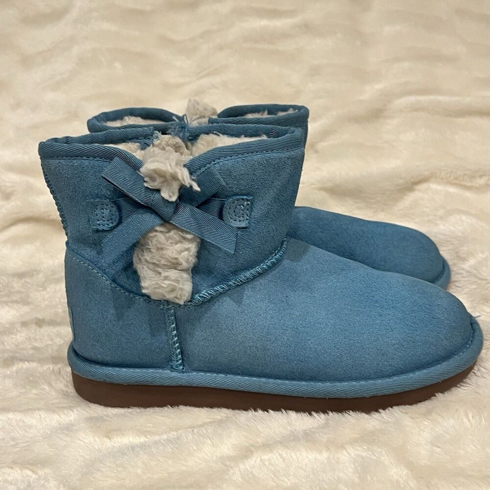 Koolaburra by UGG Kids Victoria Mini Blue Suede Faux Fur Bow Boots Size 2